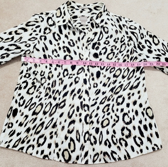 Chico’s Women Size XL Button Front Leopard Print Blouse 100% Cotton 3/4 Sleeve - Picture 8 of 13